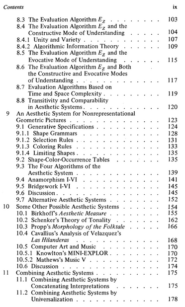 Table of contents (Part III: Aesthetic Systems, cont'd)