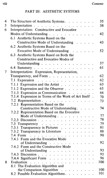 Table of contents (Part III: Aesthetic Systems)
