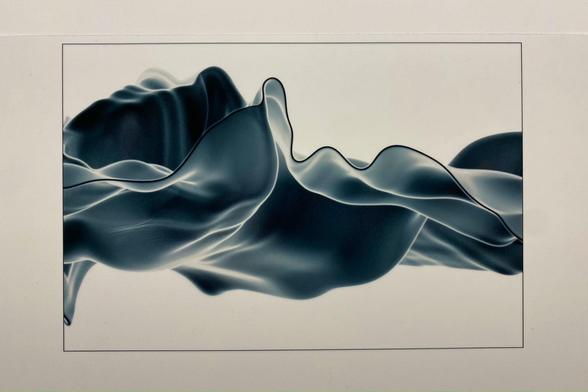 Photo of a inkjet printed 6x4" negative of a cloth-like physics sim