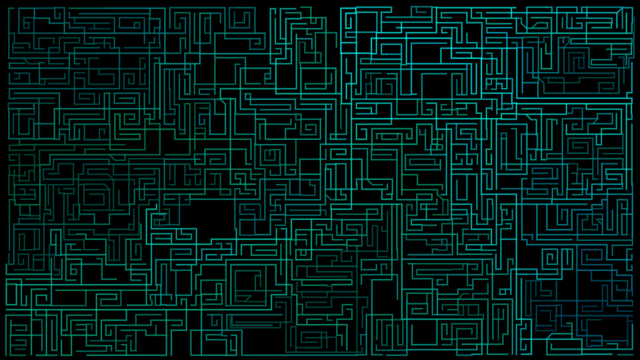 Abstract artwork of lines in different shades of cyan on black background. All line directions are a multiple of 90 degrees.