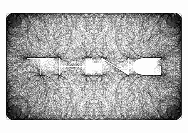 Short animation loop showing "thi.ng" as negative space visualized by thousands of moving circles of all sizes moving through the surrounding space. Depending on position parts of the letters become temporarily illegible.